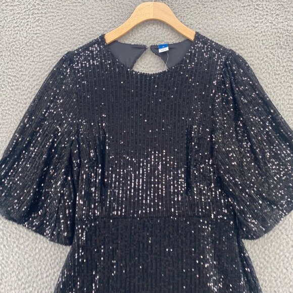 Old Navy Dress Womens Medium Black Jack Sequin Mini Short Bell Sleeve Cutout NWT - Picture 2 of 11